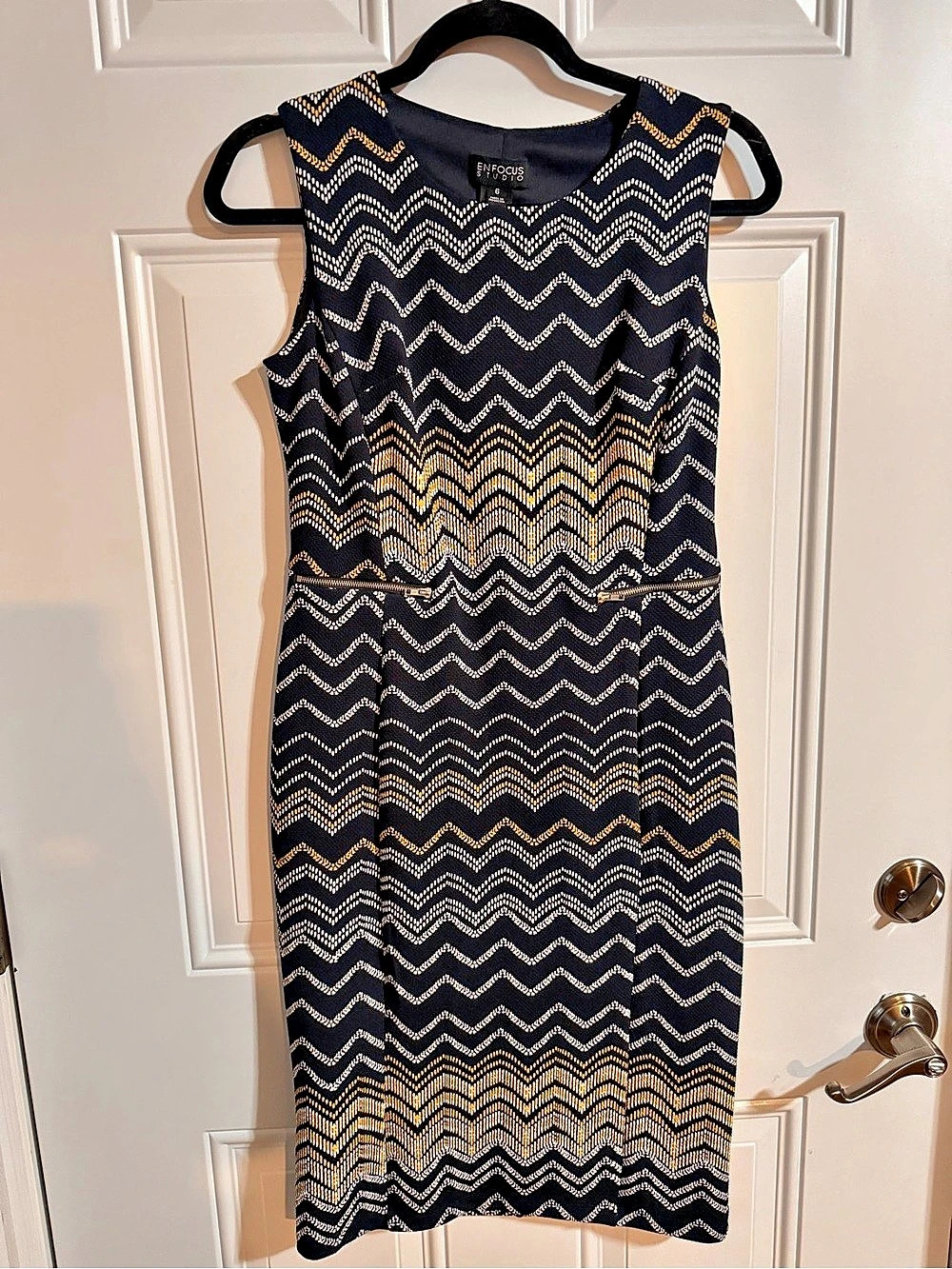Enfocus Studio Geometric Mini Dress in Black & Gold Size 6 Like New